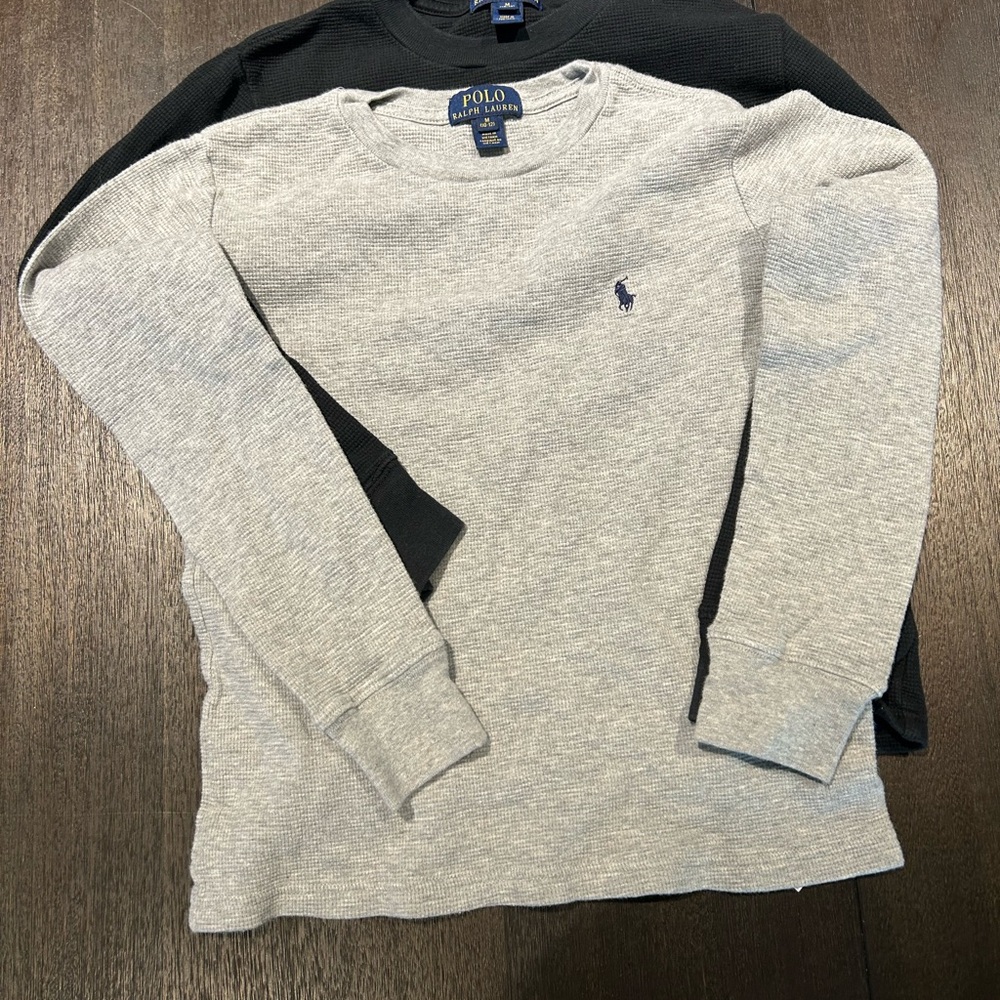 2 shirts- Polo by Ralph Lauren Gray and black thermals  size 10-12
